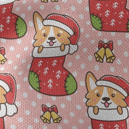 卡通柯基聖誕襪帆布(幅寬150公分)
