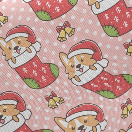 卡通柯基聖誕襪斜紋布(幅寬150公分)