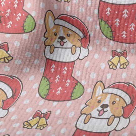 卡通柯基聖誕襪毛巾布(幅寬160公分)