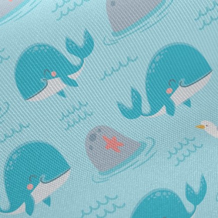 活潑鯨魚與海鷗斜紋布(幅寬150公分)