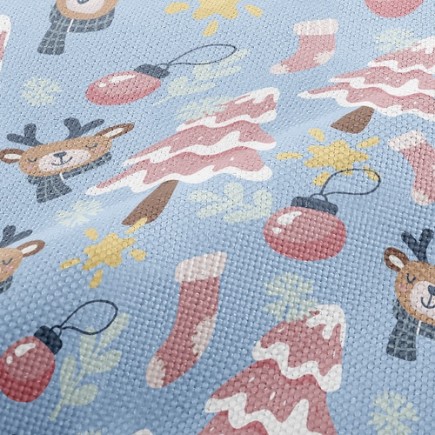 瞌睡麋鹿過聖誕麻布(幅寬150公分)