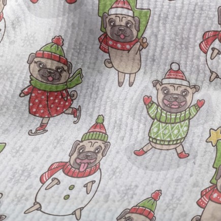 開心過聖誕巴哥犬毛巾布(幅寬160公分)