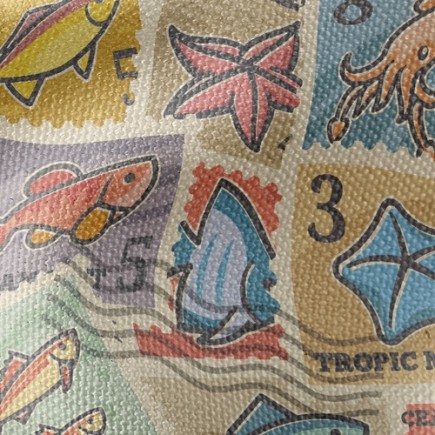 海中生物郵票帆布(幅寬150公分)