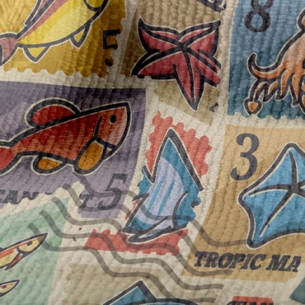 海中生物郵票毛巾布(幅寬160公分)