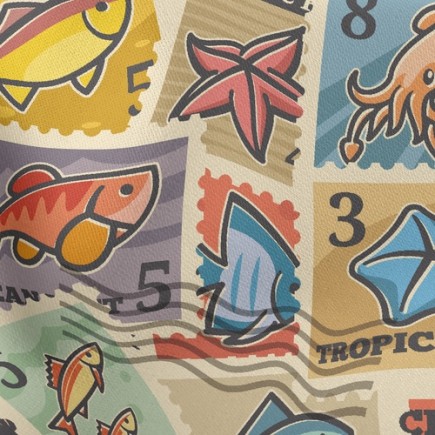 海中生物郵票羅馬布(幅寬160公分)