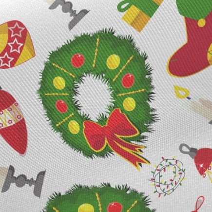 熱鬧溫馨聖誕裝飾斜紋布(幅寬150公分)