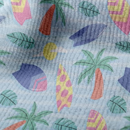 椰子樹與衝浪板毛巾布(幅寬160公分)