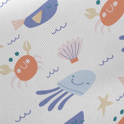可愛水母螃蟹魚斜紋布(幅寬150公分)