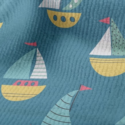 繽紛Q版帆船毛巾布(幅寬160公分)