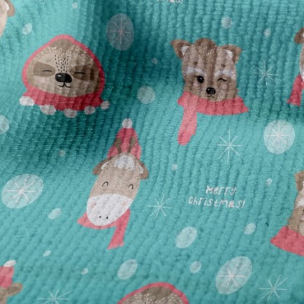 動物歡慶聖誕節毛巾布(幅寬160公分)