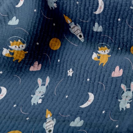 兔子狐狸太空員毛巾布(幅寬160公分)