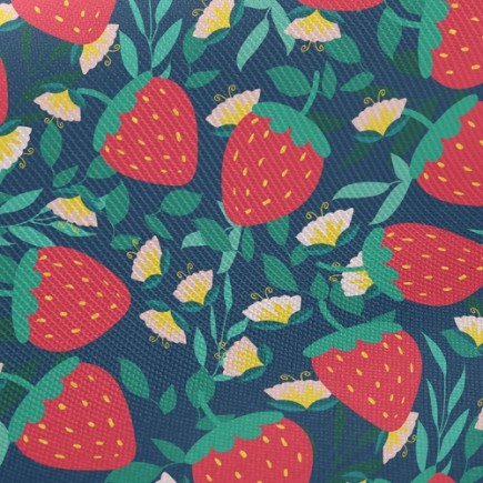 草莓花朵園斜紋布(幅寬150公分)
