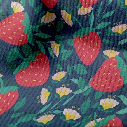 草莓花朵園毛巾布(幅寬160公分)