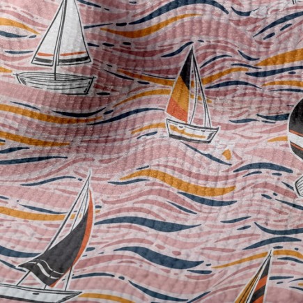 手繪帆船毛巾布(幅寬160公分)
