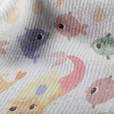 魚群和美人魚毛巾布(幅寬160公分)